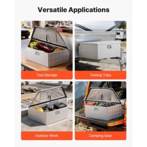 trailer tongue box, 39" x 16.5" x 12" aluminum trailer tongue tool box, heavy duty storage organizer with lock & keys, utility tool chest for pickup truck bed, rv, suv, off road vehicle, silver