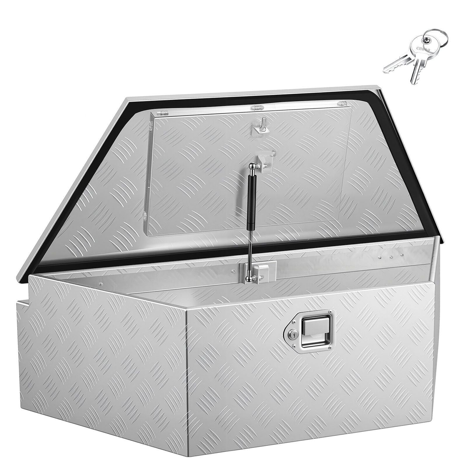 trailer tongue box, 39" x 16.5" x 12" aluminum trailer tongue tool box, heavy duty storage organizer with lock & keys, utility tool chest for pickup truck bed, rv, suv, off road vehicle, silver