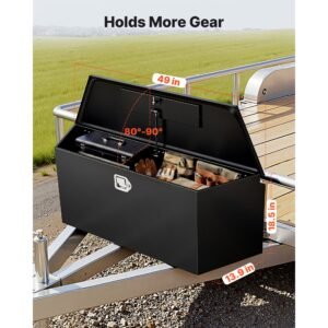 trailer tongue box, 49" x 13.9" x 18.5" steel trailer tongue tool box, heavy duty storage organizer with lock and keys, utility tool chest for pickup truck bed, rv, suv, off road vehicle, black