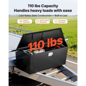 trailer tongue box, 49" x 13.9" x 18.5" steel trailer tongue tool box, heavy duty storage organizer with lock and keys, utility tool chest for pickup truck bed, rv, suv, off road vehicle, black