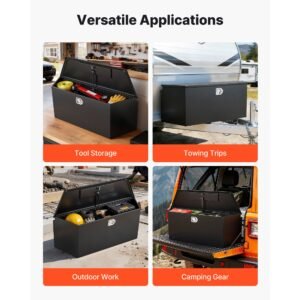 trailer tongue box, 49" x 13.9" x 18.5" steel trailer tongue tool box, heavy duty storage organizer with lock and keys, utility tool chest for pickup truck bed, rv, suv, off road vehicle, black