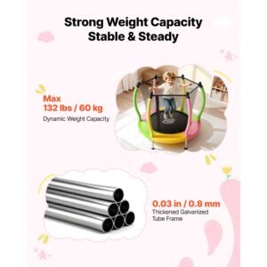 trampoline for kids, toddler mini trampoline, 132 lbs capacity indoor outdoor play toys with enclosure net and basketball hoop, easy to assemble, christmas toys birthday gifts for girls boys