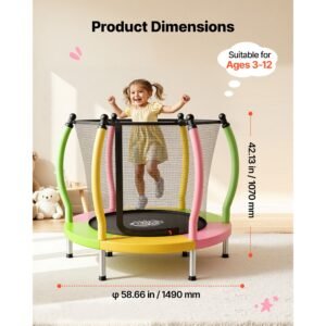 trampoline for kids, toddler mini trampoline, 132 lbs capacity indoor outdoor play toys with enclosure net and basketball hoop, easy to assemble, christmas toys birthday gifts for girls boys