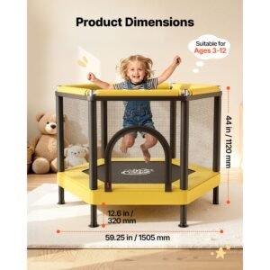 trampoline for kids, toddler mini trampoline, 132 lbs capacity indoor outdoor play toys with enclosure net and basketball hoop, easy to assemble, christmas toys birthday gifts for girls boys