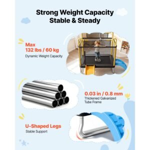 trampoline for kids, toddler mini trampoline, 132 lbs capacity indoor outdoor play toys with enclosure net, slide, and ring, easy to assemble, christmas toys birthday gifts for girls boys