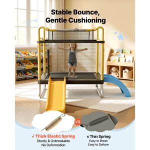trampoline for kids, toddler mini trampoline, 132 lbs capacity indoor outdoor play toys with enclosure net, slide, and ring, easy to assemble, christmas toys birthday gifts for girls boys