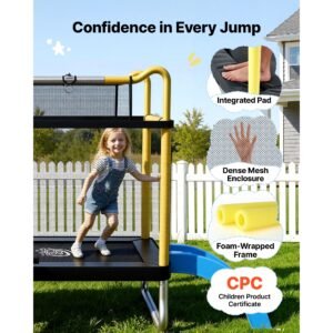 trampoline for kids, toddler mini trampoline, 132 lbs capacity indoor outdoor play toys with enclosure net, slide, and ring, easy to assemble, christmas toys birthday gifts for girls boys