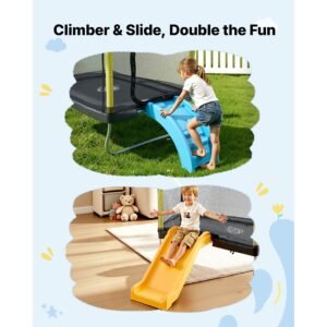 trampoline for kids, toddler mini trampoline, 132 lbs capacity indoor outdoor play toys with enclosure net, slide, and ring, easy to assemble, christmas toys birthday gifts for girls boys