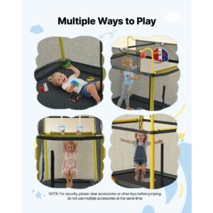 trampoline for kids, toddler mini trampoline, 132 lbs capacity indoor outdoor play toys with enclosure net, slide, and ring, easy to assemble, christmas toys birthday gifts for girls boys