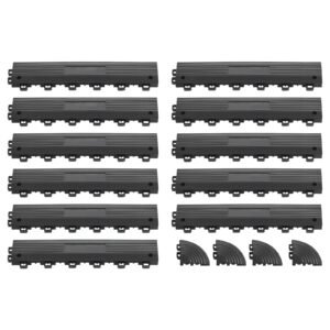 Transition Edge Kit, 11-Piece, Durable PP Interlocking Modular Garage Floor Edging, Easy Installation, Edge Protection for Wet Area Restaurant, Only Compatible with Drainage Mats, Black
