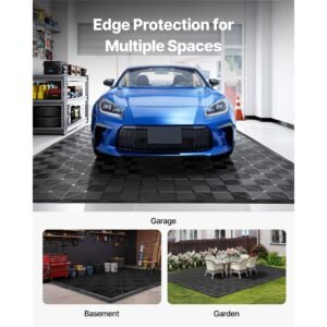 transition edge kit, 11 piece, durable pp interlocking modular garage floor edging, easy installation, edge protection for wet area restaurant, only compatible with drainage mats, black