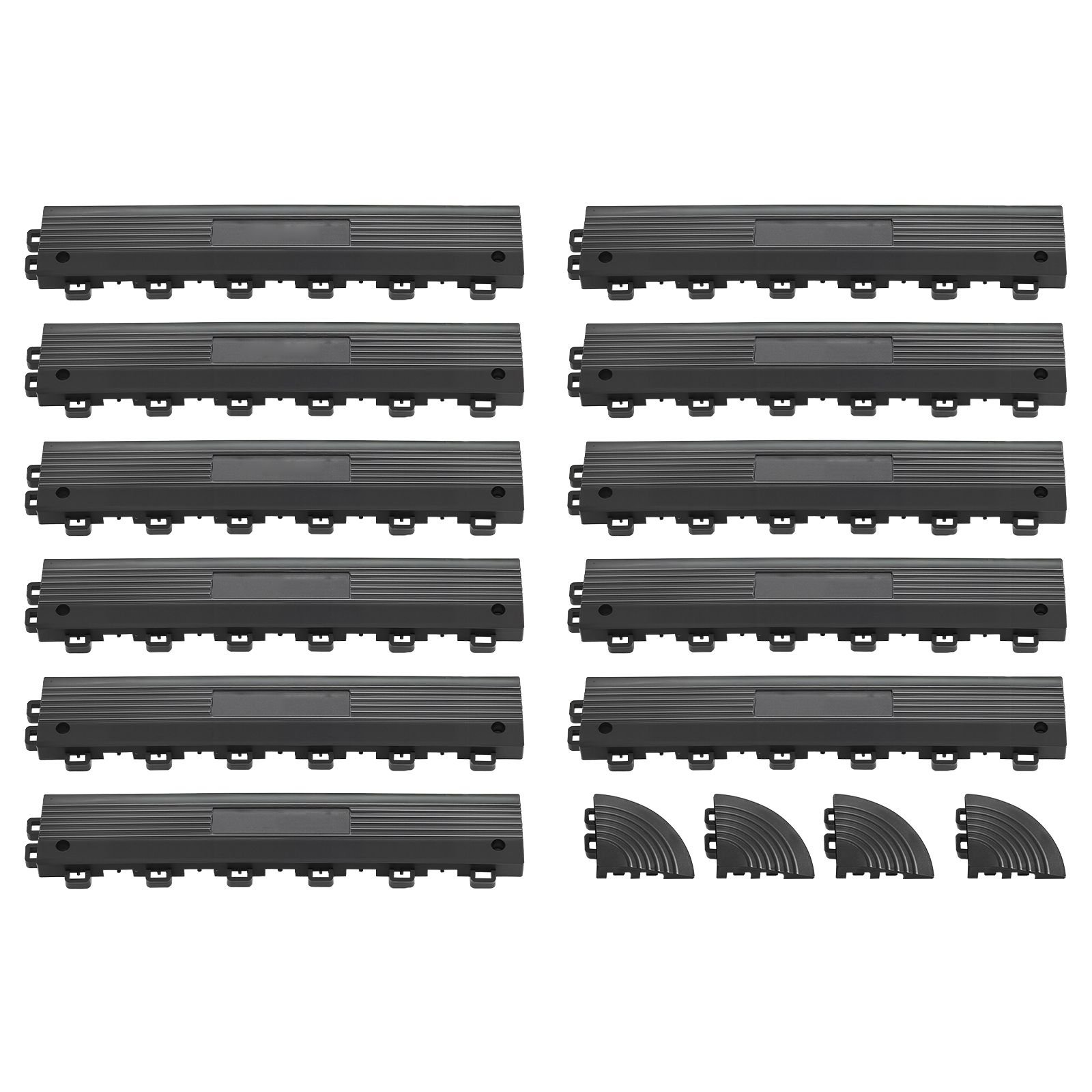 transition edge kit, 11 piece, durable pp interlocking modular garage floor edging, easy installation, edge protection for wet area restaurant, only compatible with drainage mats, black