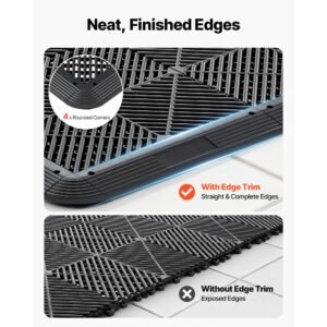 transition edge kit, 11 piece, durable straight garage floor edging, pp material, easy installation, edge protection for wet area restaurant pool, only compatible with drainage mats, black