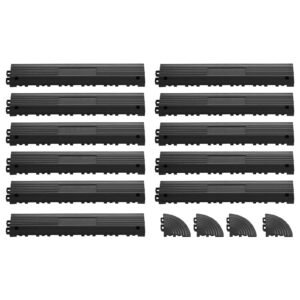 Transition Edge Kit, 11-Piece, Durable Straight Garage Floor Edging, PP Material, Easy Installation, Edge Protection for Wet Area Restaurant Pool, Only Compatible with Drainage Mats, Black