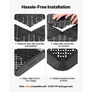 transition edge kit, 11 piece, durable straight garage floor edging, pp material, easy installation, edge protection for wet area restaurant pool, only compatible with drainage mats, black