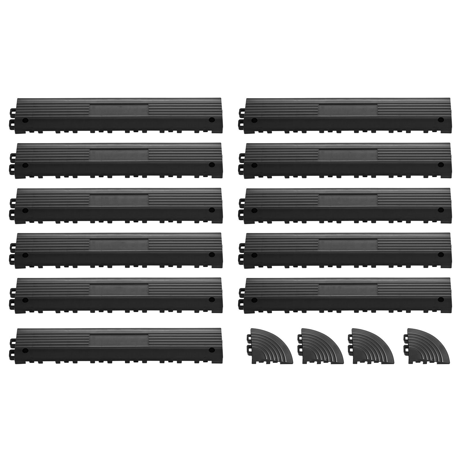 transition edge kit, 11 piece, durable straight garage floor edging, pp material, easy installation, edge protection for wet area restaurant pool, only compatible with drainage mats, black