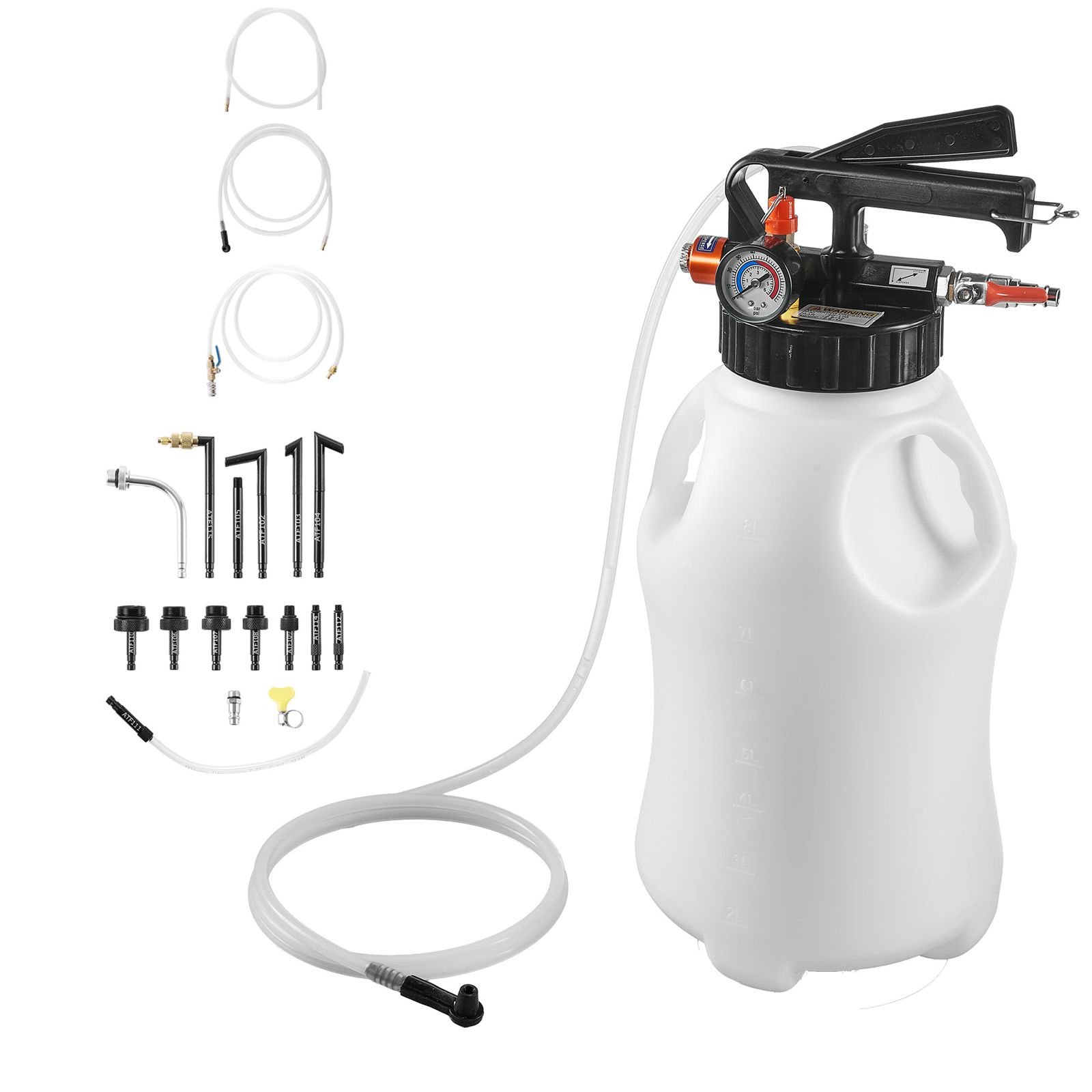 transmission fluid pump, 8 l pneumatic oil fluid extractor, atf refill dispenser transfer pump with 15 atf adapters, oil extractor dispenser with hdpe tank for cars, boats, lawn mowers