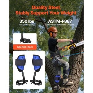 tree climbing spikes set, height adjustable tree climbing gear with straps & harness, 350 lbs load capacity, heavy duty steel climb spurs arborist equipment for fruit picking hunting