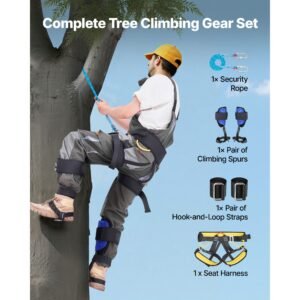 tree climbing spikes set, height adjustable tree climbing gear with straps & harness, 350 lbs load capacity, heavy duty steel climb spurs arborist equipment for fruit picking hunting