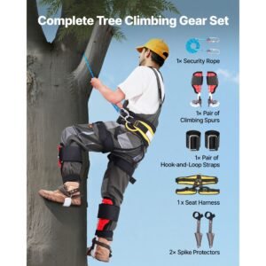 tree climbing spikes set, height adjustable tree climbing gear with straps & spike protectors, 350 lbs load capacity, durable aluminum climb spurs arborist equipment for fruit picking hunting