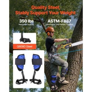 tree climbing spikes set, height adjustable tree climbing gear with straps & waist harness, 350 lbs load capacity, heavy duty steel climb spurs arborist equipment for fruit picking hunting