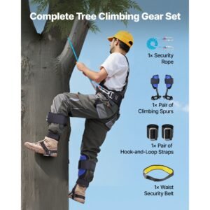 tree climbing spikes set, height adjustable tree climbing gear with straps & waist harness, 350 lbs load capacity, heavy duty steel climb spurs arborist equipment for fruit picking hunting