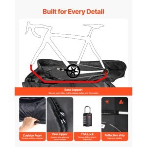 triathlon bike travel bag, transport bicycle storage carry bag with tsa lock & dual zipper, triathlon bicycle case max. wheelbase 42 in for travel, outdoor use, train airplane subway transport