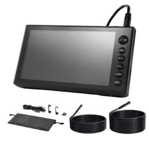 Triple Lens Endoscope with Dual-Cable Setup, Industrial Borescope with Light, 7" HD IPS Spilt-Screen, 8 + 2 LEDs, 8X Zoom, IP67 Waterproof Snake Camera for Auto, Plumbing (16.4FT + 9.8FT Cables)