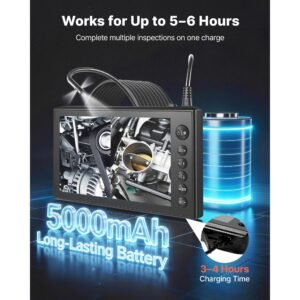 triple lens endoscope with dual cable setup, industrial borescope with light, 7" hd ips spilt screen, 8 + 2 leds, 8x zoom, ip67 waterproof snake camera for auto, plumbing (16.4ft + 9.8ft cables)