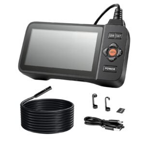 Triple Lens Endoscope with Light, 4.5" HD IPS Screen Industrial Borescope Camera, 8 + 2 Lights, 8X Zoom, IP67 Waterproof Inspection Snake Camera for Automotive, Plumbing (16.4FT Rigid Cable)