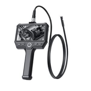 Triple Lens Endoscope with Light, 5" HD IPS Screen Industrial Borescope Camera, 8 + 2 LED Lights, 8X Zoom, 5000mAh, IP67 Waterproof Inspection Snake Camera for Automotive, Plumbing (4.9FT Cable)