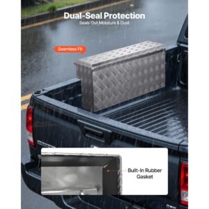 truck bed tool box, heavy duty aluminum tool box with tread patterns, storage toolbox chest organizer with lock and key, ideal for pickup, truck bed, rv, trailer, 34 x 12 x 15.4 in, silver