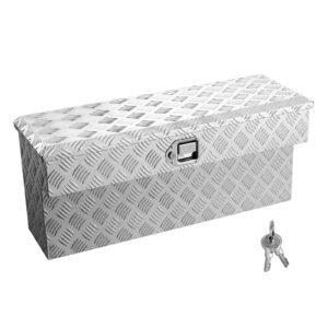 Truck Bed Tool Box, Heavy Duty Aluminum Tool Box with Tread Patterns, Storage Toolbox Chest Organizer with Lock and Key, Ideal for Pickup, Truck Bed, RV, Trailer, 34 x 12 x 15.4 in, Silver
