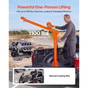 truck crane, 1100 lbs manual pickup truck crane with hand winch, 360° rotating telescopic boom, premium galvanized steel, foldable pickup bed jib for machine lumber attic heavy load lifting