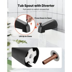 tub and shower faucet set, complete with 4 inch rainfall shower head and bathtub spout, single spray single handle tub trim kit with 304 stainless steel valve trim for bathrooms, matte black