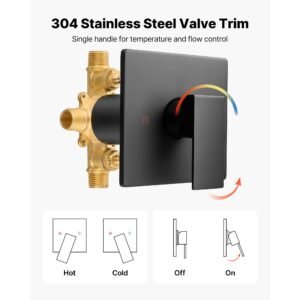 tub and shower faucet set, complete with 4 inch rainfall shower head and bathtub spout, single spray single handle tub trim kit with 304 stainless steel valve trim for bathrooms, matte black