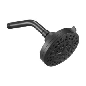 tub and shower faucet set, complete with 5 inch rainfall shower head and bathtub spout, 8 setting adjustable spray, single handle tub trim kit with brass pressure balancing valve, matte black