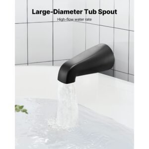 tub and shower faucet set, complete with 6 inch rainfall shower head and bathtub spout, single spray single handle tub trim kit with 304 stainless steel valve trim for bathrooms, matte black