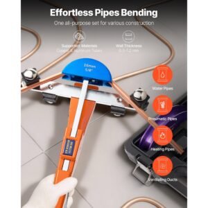 tubing bender kit, 1/4 to 7/8 inch, compact ratcheting tube pipe bender, forward/reverse hand bending tool, with 7 color aluminium alloy dies, for copper hvac air conditioning refrigeration