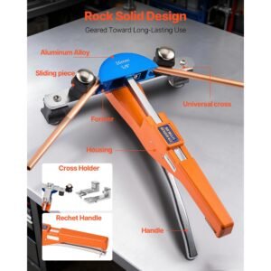 tubing bender kit, 1/4 to 7/8 inch, compact ratcheting tube pipe bender, forward/reverse hand bending tool, with 7 color aluminium alloy dies, for copper hvac air conditioning refrigeration