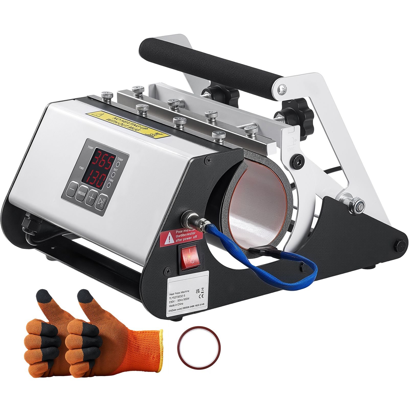 tumbler heat press machine, 11 30 oz mug press, fast and even heating, with tape and gloves, easy temp and time setting, heat transfer for sublimation tumblers, cups, mugs, black and white