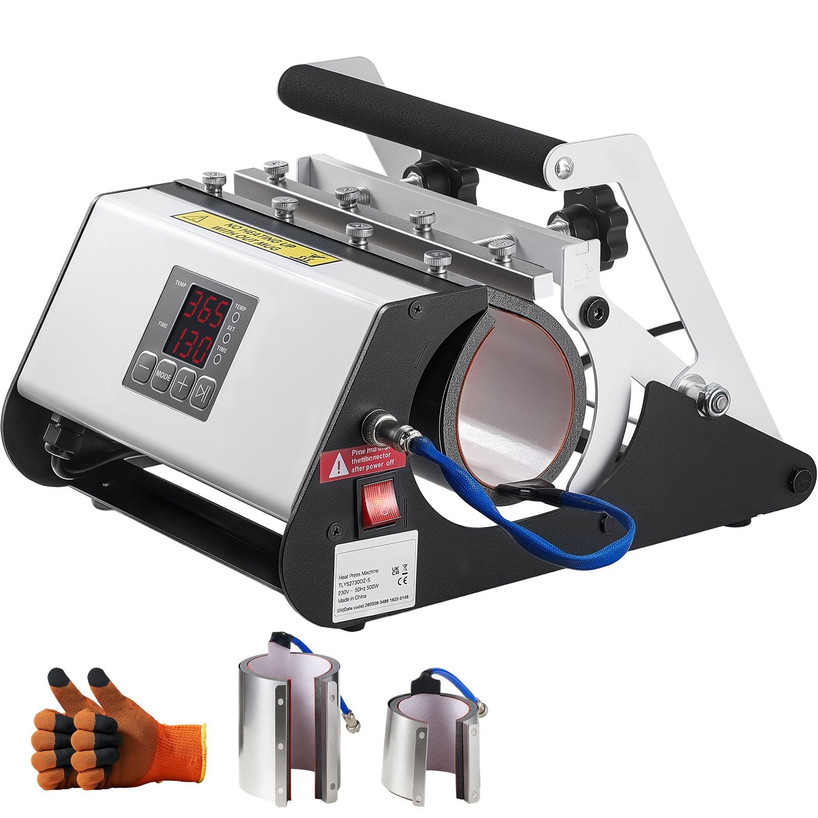 tumbler heat press machine, 30 oz and 40 oz mug press, fast and even heating, with tape, gloves, easy temp and time setting, heat transfer for sublimation tumblers, cups, mugs, black and white
