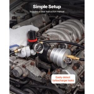 turbo boost leak tester kit, compatible with 3"/3.5"/4" pipe, 0 150 psi valve gauge & 0 60 psi adapter gauge, turbo system leakage tester set with 4 pairs of air fittings for diesel trucks, suvs
