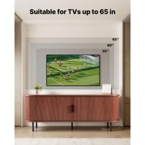 tv stand, boho entertainment center for tvs up to 58 in, 350 lbs load, tv media console table with adjustable storage shelves & rolling door, television stand for living room, bedroom, brown