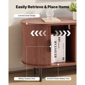 tv stand, boho entertainment center for tvs up to 58 in, 350 lbs load, tv media console table with adjustable storage shelves & rolling door, television stand for living room, bedroom, brown