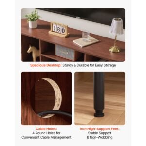 tv stand, boho entertainment center for tvs up to 58 in, 350 lbs load, tv media console table with adjustable storage shelves & rolling door, television stand for living room, bedroom, brown