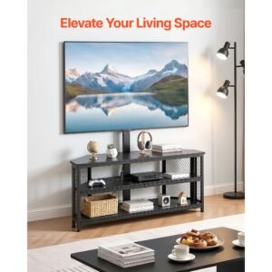 tv stand with mount, 45.3 inch, corner tv stand console with power outlet, for 32 75 inch tvs, height adjustable swivel entertainment center with storage & led lights, for living room, black
