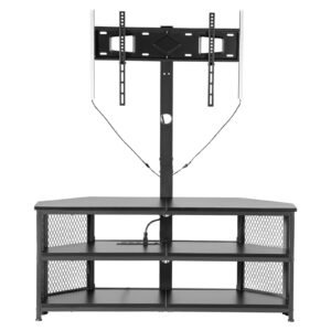 TV Stand with Mount, 45.3 Inch, Corner TV Stand Console with Power Outlet, for 32-75 Inch TVs, Height Adjustable Swivel Entertainment Center with Storage & LED Lights, for Living Room, Black