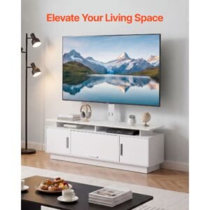 tv stand with mount, 59.1 inch, swivel tv stand console with power outlet, for 32 75 inch tvs, height adjustable modern entertainment center with storage & led lights, for living room, white
