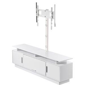 TV Stand with Mount, 59.1 Inch, Swivel TV Stand Console with Power Outlet, for 32-75 Inch TVs, Height Adjustable Modern Entertainment Center with Storage & LED Lights, for Living Room, White